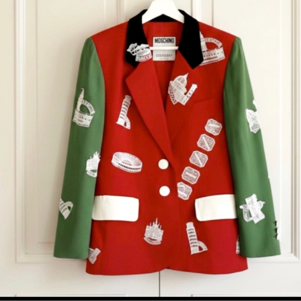 VTG Moschino Couture Red & Green Blazer L Italy 1990’s Size 6